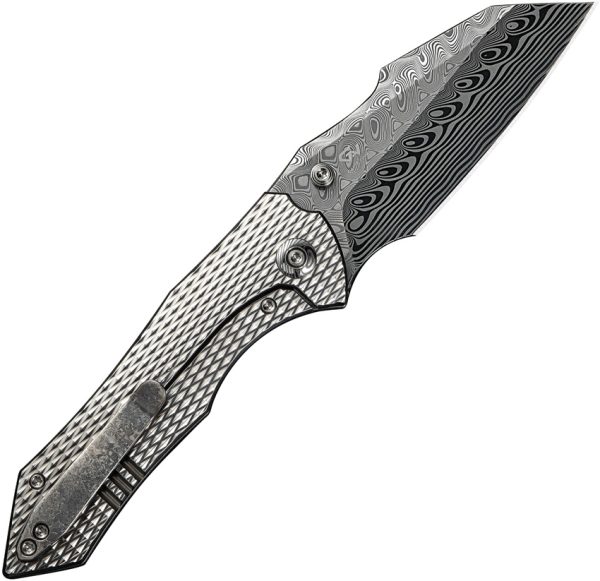 We Knife Co Ltd High-Fin XL Framelock Folding Knife 3.5" Damasteel Gray Titanium