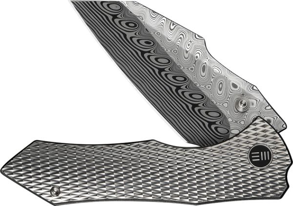 We Knife Co Ltd High-Fin XL Framelock Folding Knife 3.5" Damasteel Gray Titanium