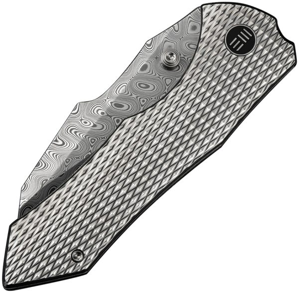 We Knife Co Ltd High-Fin XL Framelock Folding Knife 3.5" Damasteel Gray Titanium