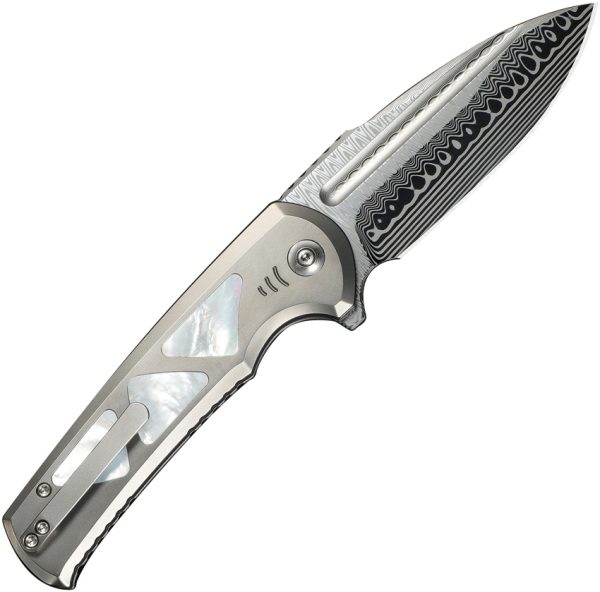 We Knife Co Ltd Sylox Button Lock Folding Knife Damascus 3.88" w/ Case