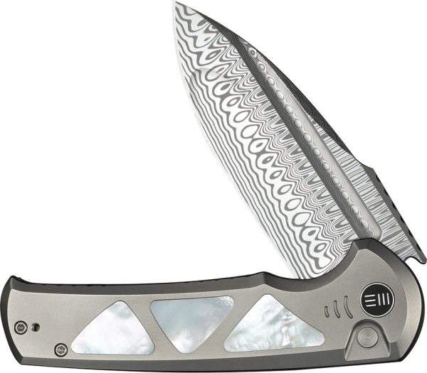 We Knife Co Ltd Sylox Button Lock Folding Knife Damascus 3.88" w/ Case