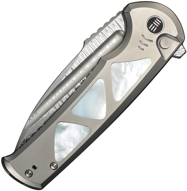 We Knife Co Ltd Sylox Button Lock Folding Knife Damascus 3.88" w/ Case