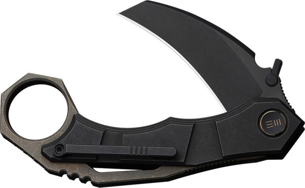 We Knife Co Ltd Tayra Framelock Folding Knife, 2.25" Bohler M390 Hawkbill, Black Titanium