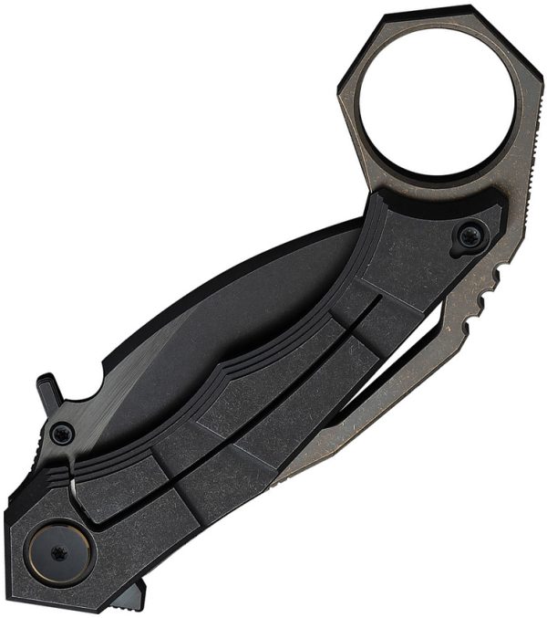 We Knife Co Ltd Tayra Framelock Folding Knife, 2.25" Bohler M390 Hawkbill, Black Titanium