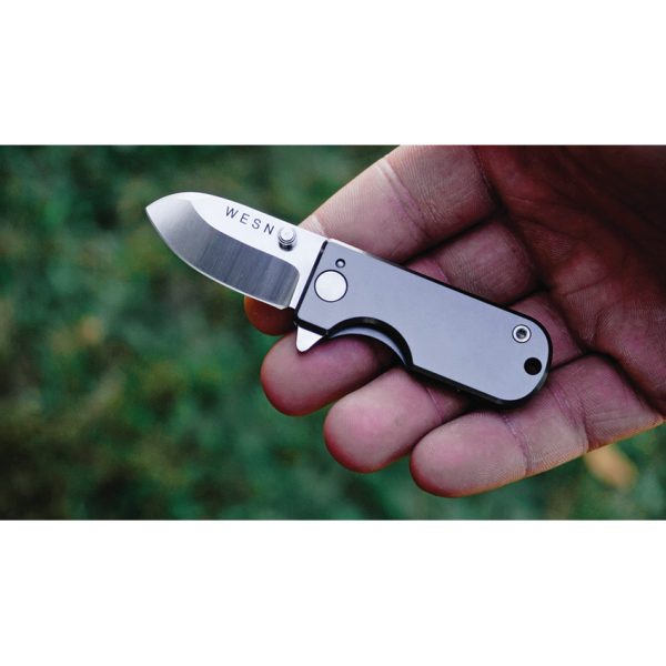 Wesn Goods Microblade Framelock Folding Knife D2 Gray Titanium