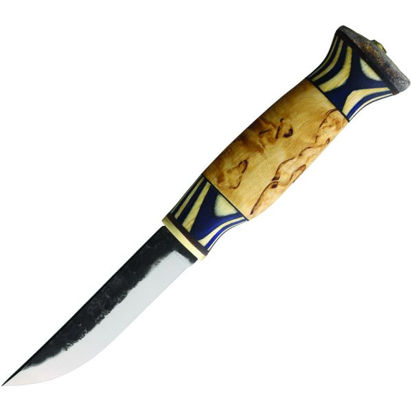Wood Jewel Lion Fixed Blade Knife 3.75" Carbon Steel Curly Birch