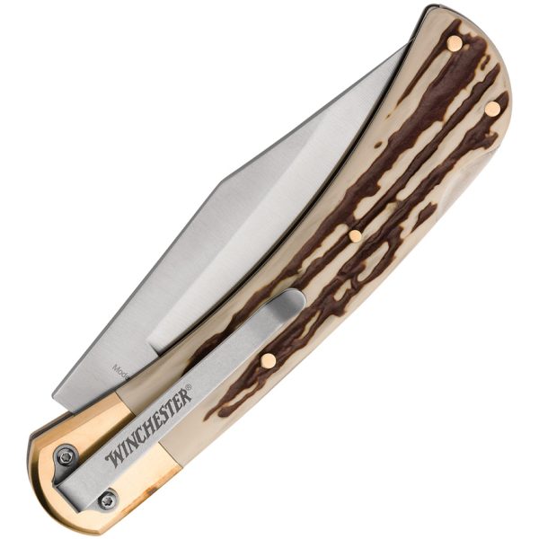 Winchester Large Lockback Folding Knife Imitation Stag 3.75in