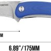 WONITAC Linerlock Folding Knife Blue G10 3" Sheepsfoot 14C28N