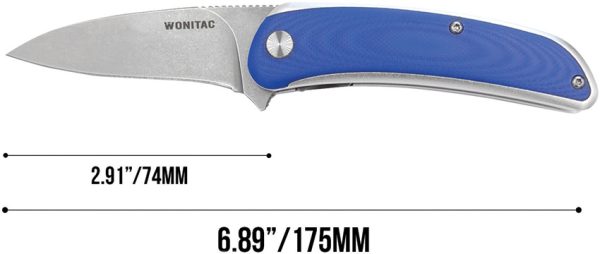 WONITAC Linerlock Folding Knife Blue G10 3" Sheepsfoot 14C28N