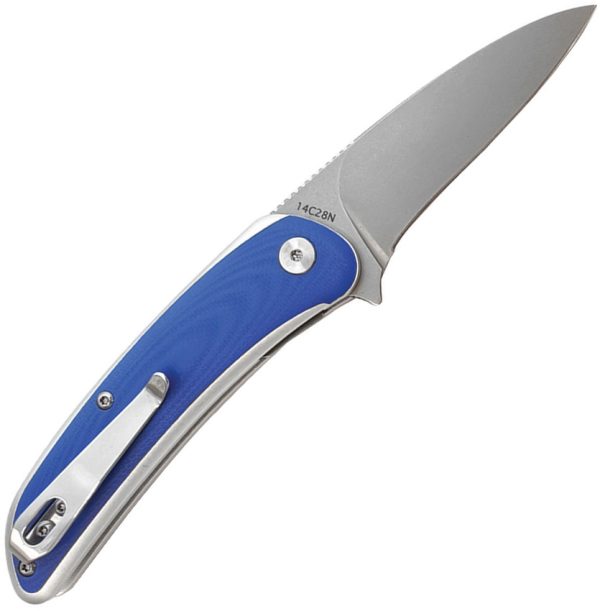 WONITAC Linerlock Folding Knife Blue G10 3" Sheepsfoot 14C28N