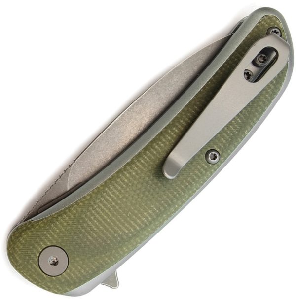 WONITAC Linerlock Folding Knife 3" 14C28N Stonewash Green Micarta
