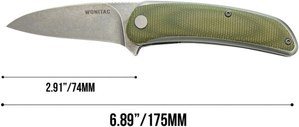 WONITAC Linerlock Folding Knife 3" 14C28N Stonewash Green Micarta