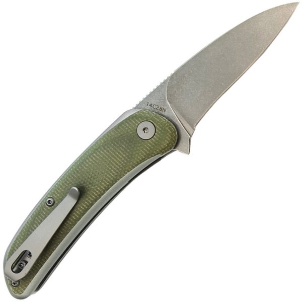 WONITAC Linerlock Folding Knife 3" 14C28N Stonewash Green Micarta