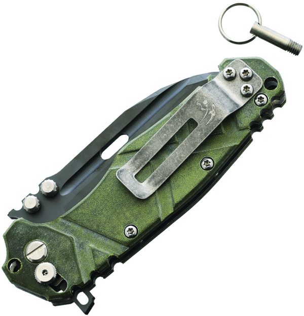 WTK16G_add_01 Steel Sharp Designs Wander Tactical Hurricane Button Lock Folding Knife Green Titanium 3.5"