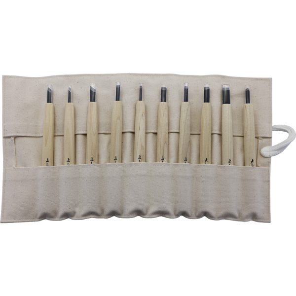 Yoshiharu W-10 Japanese Carving Set with Cloth Roll Bag