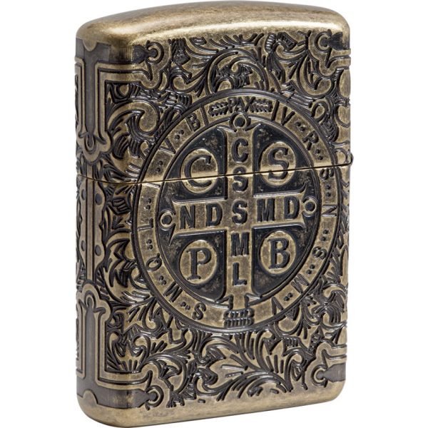 Zippo Armor St. Benedict Design Antique Brass Lighter