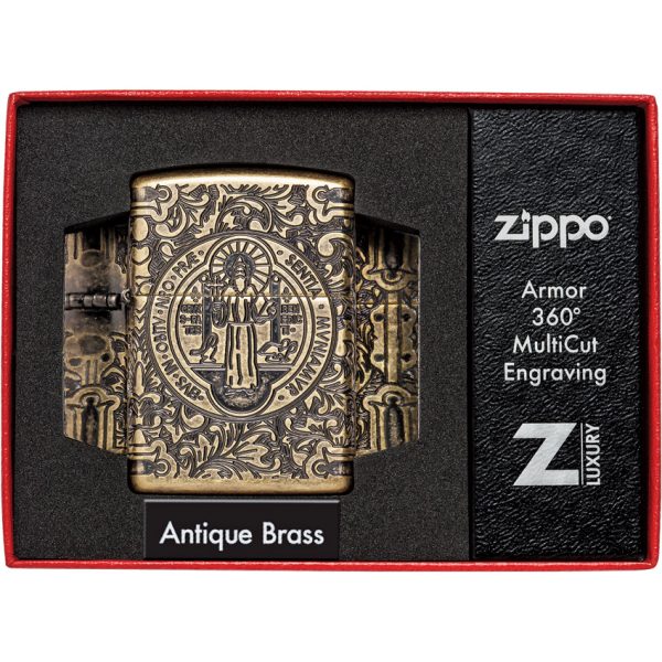 Zippo Armor St. Benedict Design Antique Brass Lighter