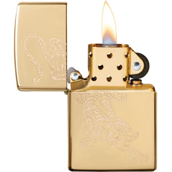 Zippo Tiger Design High Polish Brass Lighter