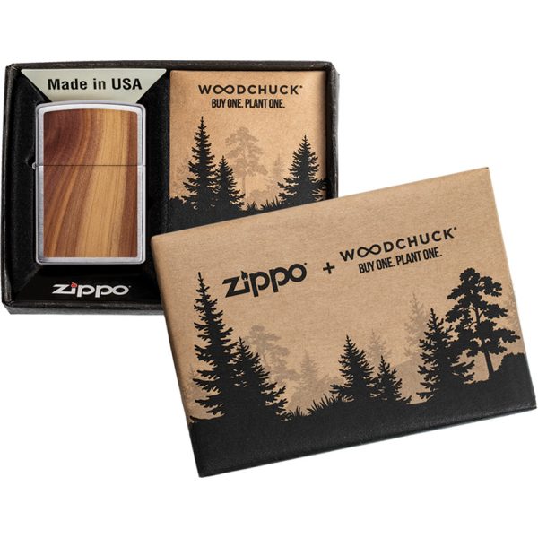 Zippo Woodchuck Cedar Brushed Chrome Lighter