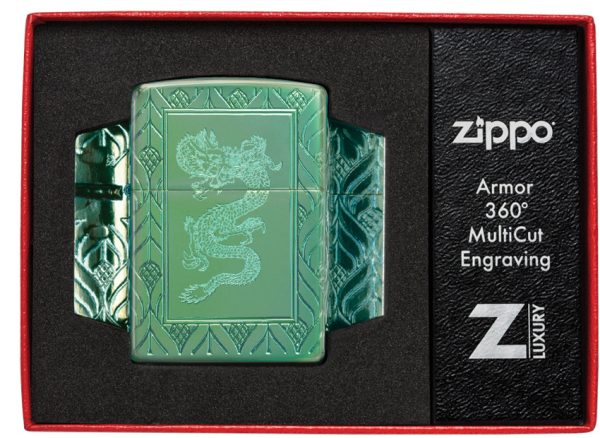 Zippo Dragon Design Armor High Polish Green Lighter