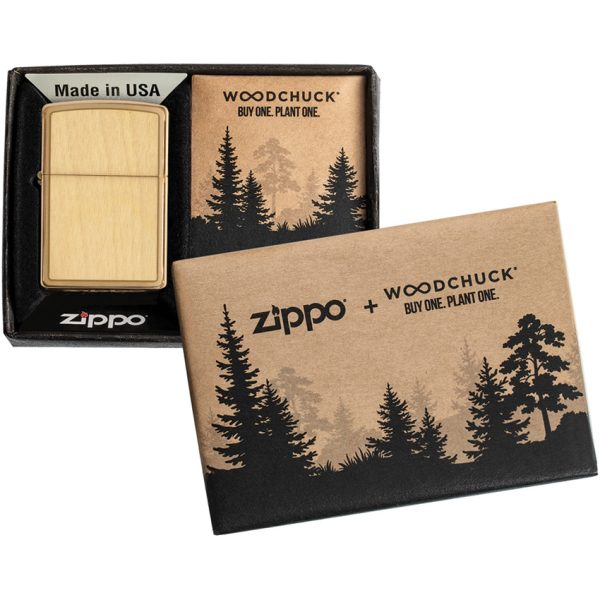 Zippo Woodchuck Lighter Birch Brushed Brass
