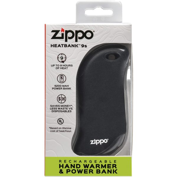 Zippo HeatBank 9s Rechargeable Hand Warmer & Power Bank, Black