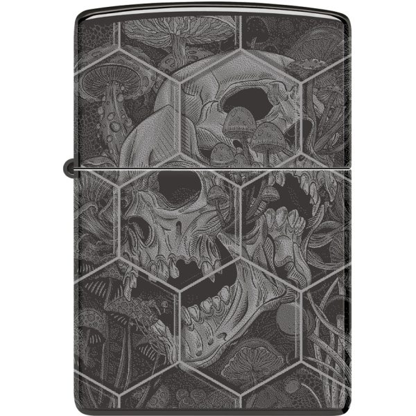 Zippo Mushroom Skulls Lighter High Polish Black Ice