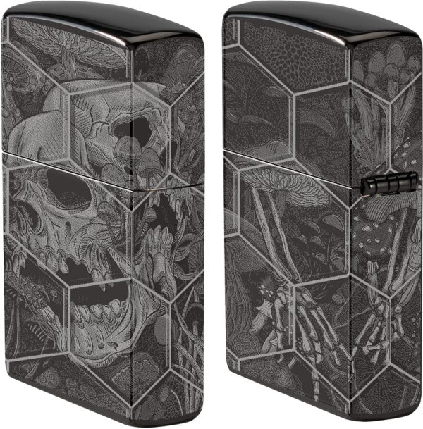 Zippo Mushroom Skulls Lighter High Polish Black Ice