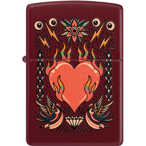 Zippo Tattoo Heart Design Lighter Merlot