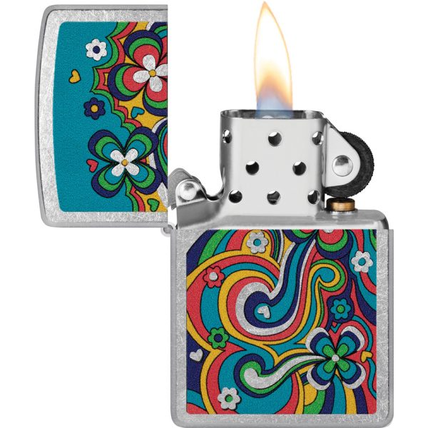 Zippo Flower Power Design Street Chrome Lighter