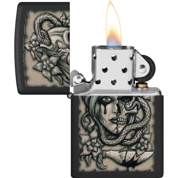 Zippo Gory Tattoo Design Black Matte Lighter