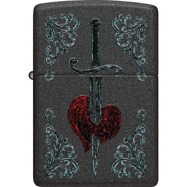 Zippo Heart Dagger Tattoo Lighter Black Crackle
