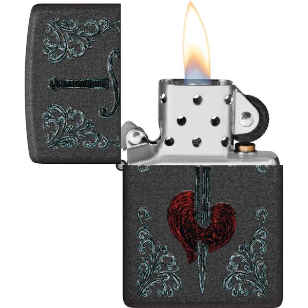 Zippo Heart Dagger Tattoo Lighter Black Crackle