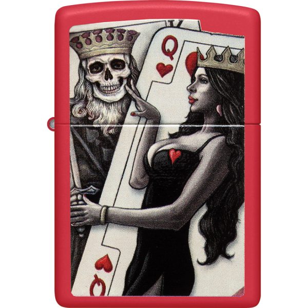 Zippo Skull King Queen Design Red Matte Lighter