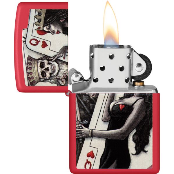 Zippo Skull King Queen Design Red Matte Lighter