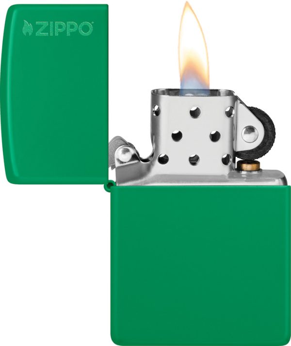 Zippo Grass Green Matte Lighter w/ Zippo Logo - Boxed