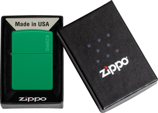 Zippo Grass Green Matte Lighter w/ Zippo Logo - Boxed