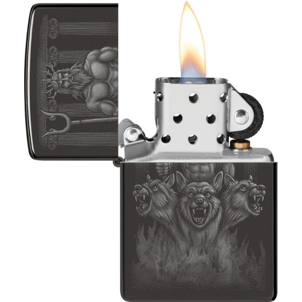 Zippo Greek Dogs High Polish Black Ice Lighter