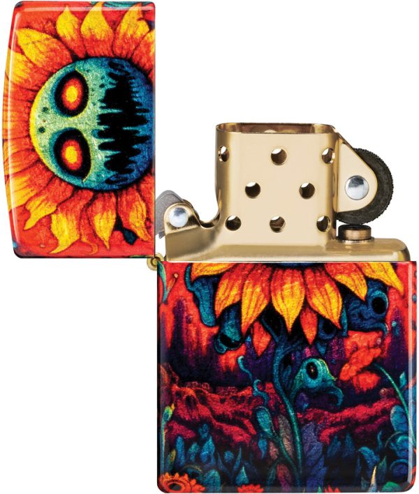 Zippo Spooky Sunflower Tumbled Brass Lighter