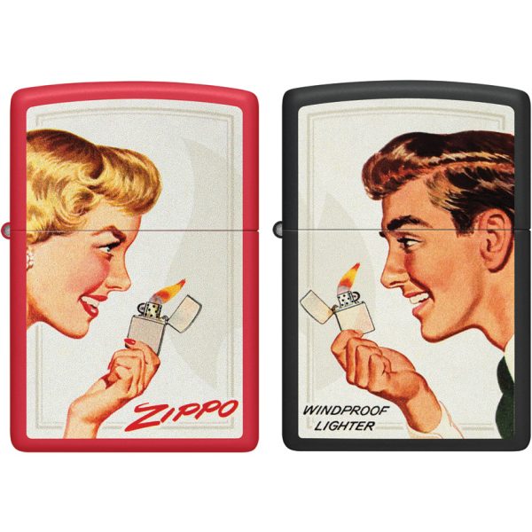 Zippo Vintage Ad Lighter Set Red and Black Matte 2-Pack