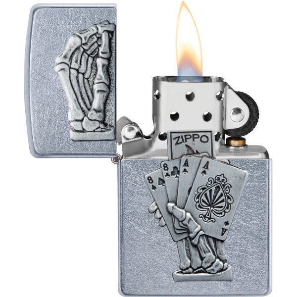 Zippo Dead Man's Hand Emblem Street Chrome Lighter
