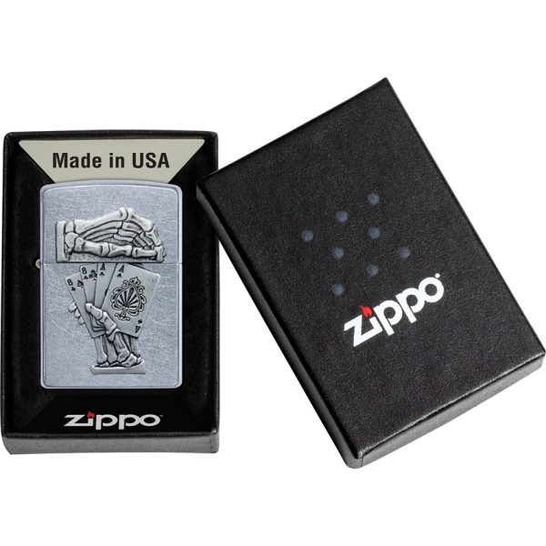Zippo Dead Man's Hand Emblem Street Chrome Lighter