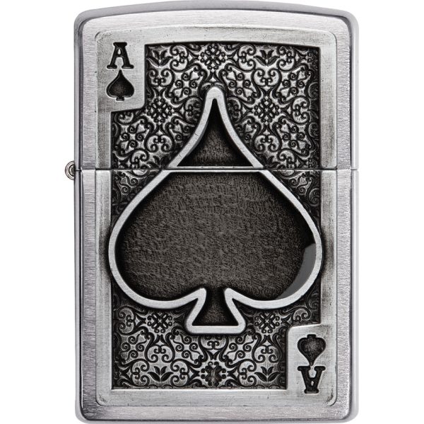 Zippo Ace of Spades Emblem Brushed Chrome Lighter