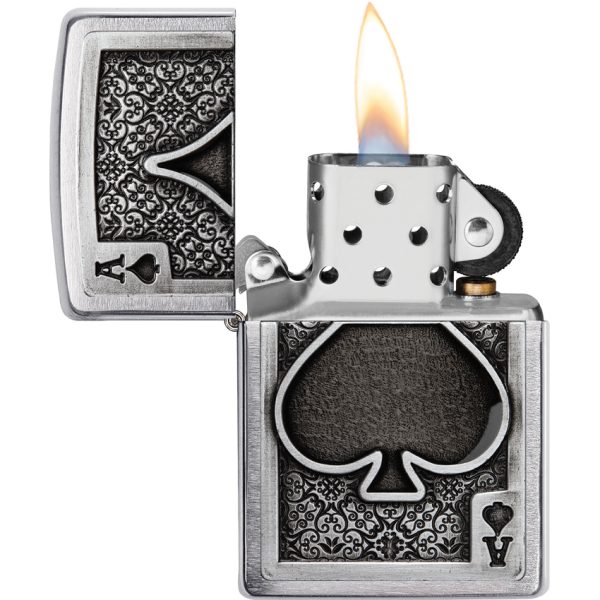Zippo Ace of Spades Emblem Brushed Chrome Lighter