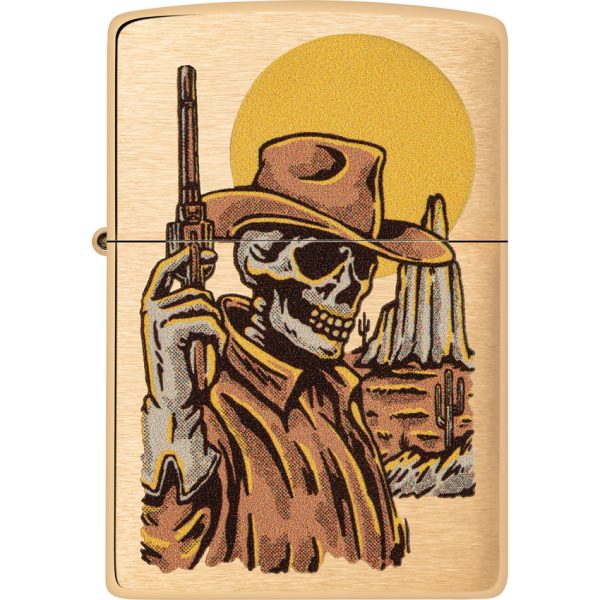 Zippo Cowboy Skull Design Brushed Brass Lighter