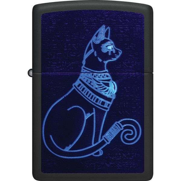 Zippo Spiritual Cat Design Black Matte Lighter with Blacklight