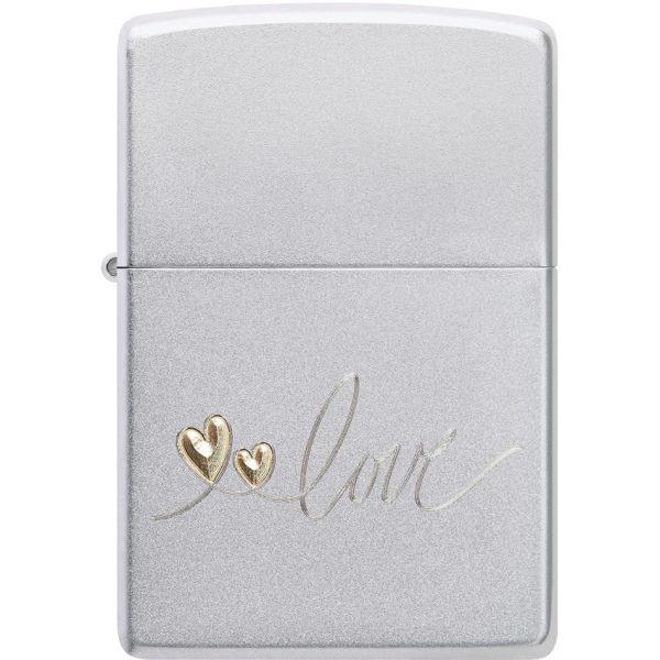 Zippo Love Design Satin Chrome Lighter