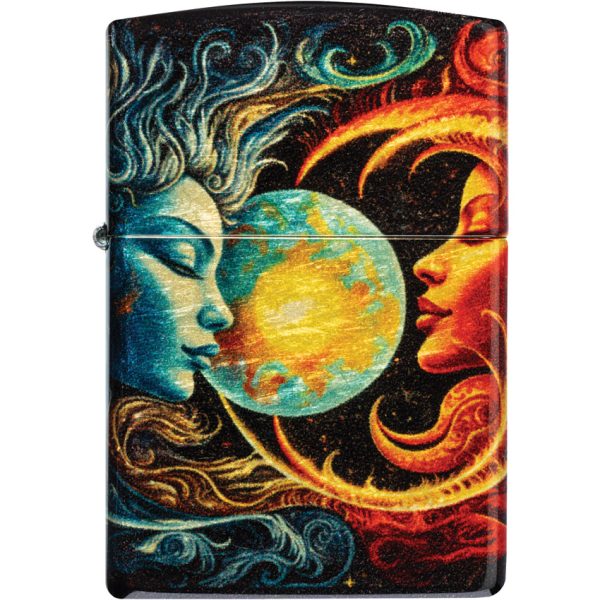 Zippo Spiritual Sun and Moon Tumbled Brass Lighter
