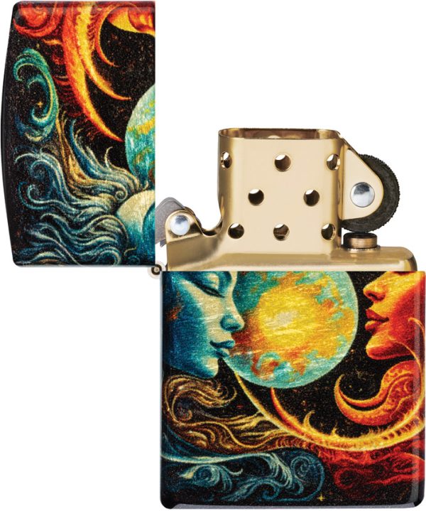 Zippo Spiritual Sun and Moon Tumbled Brass Lighter