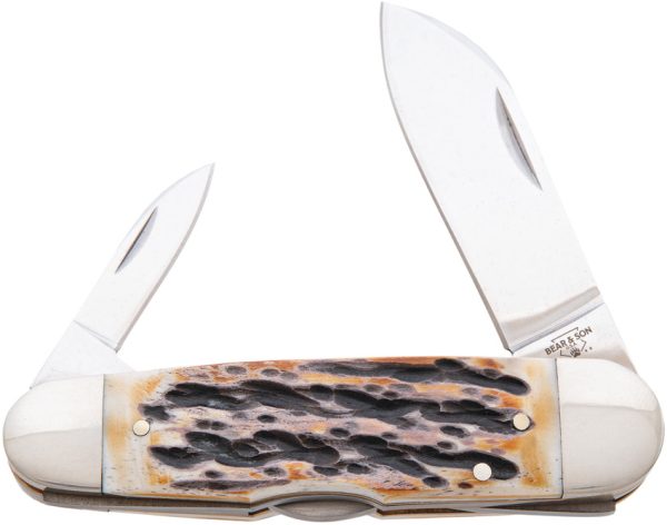 Bear & Son Piranha Lockback 4" India Stag Bone Folding Knife